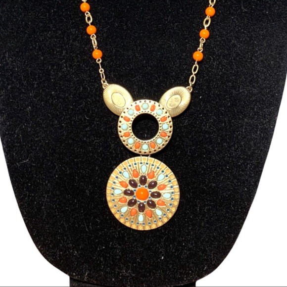 Vintage Midwestern Southern Aztec Style Beaded Drop Pendant Necklace - Picture 4 of 4